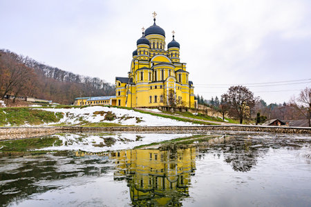 Hincu Monastery in the Republic of Moldova. Background with selective focus and copy space for text