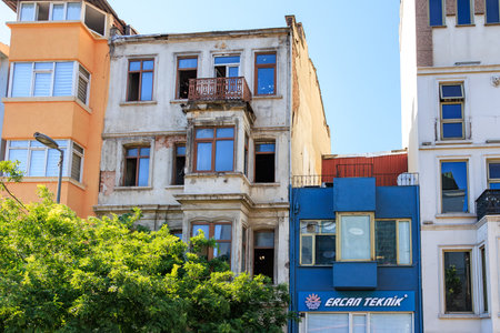 Contrasting old and new urban architecture with historic building. August 12, 2025 Istanbul Turkey.のeditorial素材