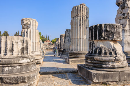 Ancient Greek ruins of Didyma temple columns. August 8, 2025, 2 Didim Turkey.のeditorial素材