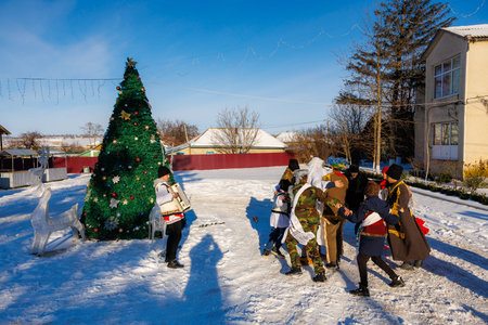 January 12, 2024 Grinauti Moldova. For illustrative editorial use. Folk authentic Christmas festivities of villagers, Malanka holidayのeditorial素材