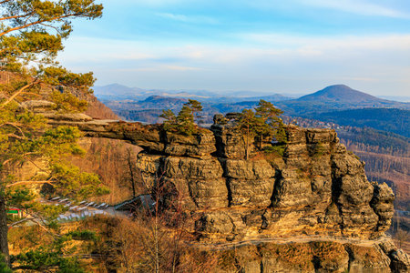 Magnificent rock formations and scenic landscape in saxon switzerland national park.の写真素材