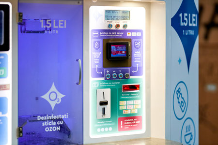 Ozone water dispenser machine with digital interface and card payment options. November 27, 2025,...