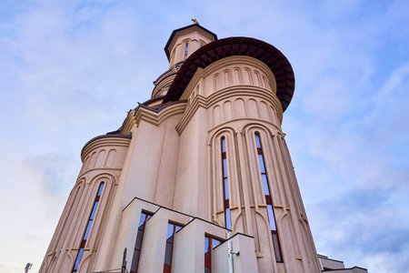 Architectural beauty of orthodox church against blue sky.