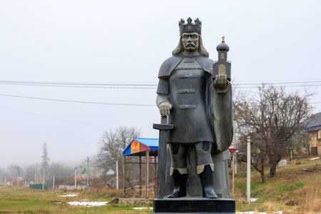 Monument to Stefan cel Mare. December 2, 2023 Capriana Moldova. Editorial background with copy space...