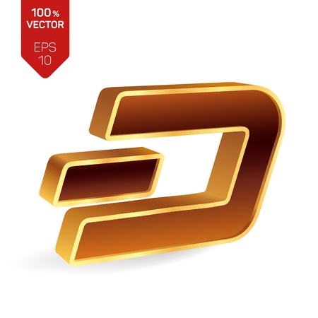 Dash symbol. 3D isometric golden Dash Sign. Digital currency. Cryptocurrency. Vector illustrationのイラスト素材