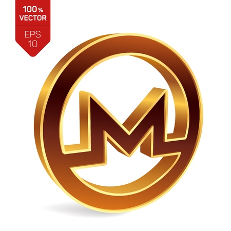 Monero symbol. 3D isometric golden Monero Sign. Digital currency. Cryptocurrency. Vector illustrationのイラスト素材