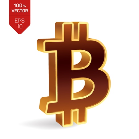 Bitcoin symbol. 3D isometric golden Bitcoin Sign. Digital currency. Cryptocurrency. Vector illustrationのイラスト素材