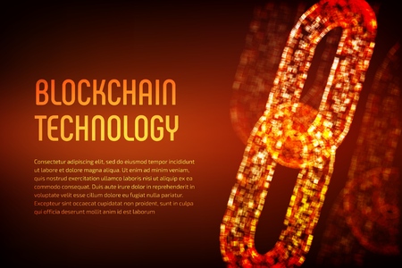 Block chain. Crypto currency. Block chain concept. 3D wire-frame chain with digital blocks. Editable cryptocurrency template. Stock vector illustration.のイラスト素材