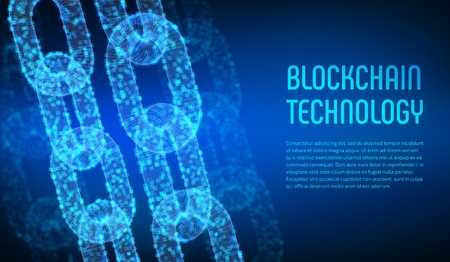 Block chain. Crypto currency. Blockchain concept. 3D wireframe chain with digital blocks. Editable cryptocurrency template. Stock vector illustrationのイラスト素材