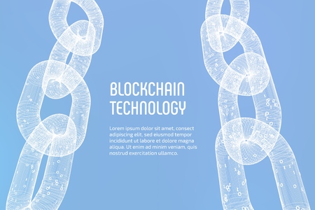 Block chain. Crypto currency. Blockchain concept. 3D wireframe chain with digital code. Editable cryptocurrency template. Stock vector illustration.のイラスト素材