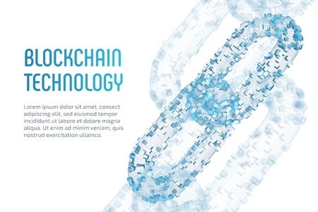 Block chain. Crypto currency. Blockchain concept. 3D wireframe chain with digital blocks. Editable cryptocurrency template. Stock vector illustration.のイラスト素材
