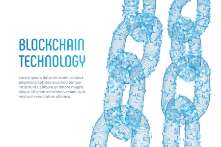 Block chain. Crypto currency. Blockchain concept. 3D wireframe chain with digital blocks. Editable cryptocurrency template. Stock vector illustrationのイラスト素材