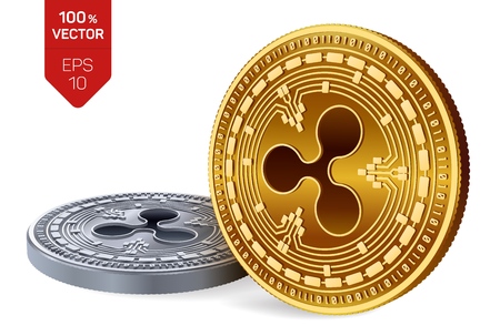 Golden and Silver coins with Ripple symbol isolated on white background Vector illustrationのイラスト素材