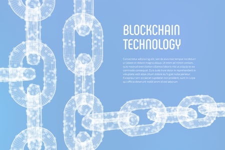 Block chain. Crypto currency. Blockchain concept. 3D wireframe chain with digital blocks. Editable cryptocurrency template. Stock vector illustrationのイラスト素材