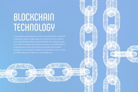 Block chain. Crypto currency. Blockchain concept. 3D wireframe chain with digital blocks. Editable cryptocurrency template. Stock vector illustrationのイラスト素材
