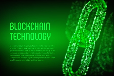 Block chain. Crypto currency. Blockchain concept. 3D wireframe chain with digital blocks. Editable...