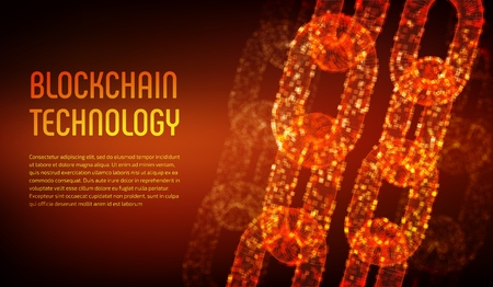 Blockchain. Cryptocurrency. Block chain concept. 3D wireframe chain with digital blocks. Editable template. Stock vector illustrationのイラスト素材