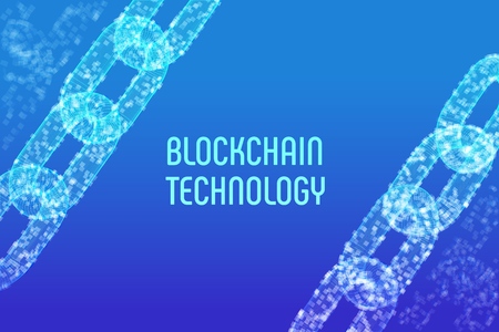 Block chain. Crypto currency. Blockchain concept. 3D wireframe chain with digital blocks. Editable...