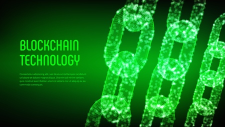 Block chain. Crypto currency. Blockchain concept. 3D wireframe chain with digital blocks. Editable cryptocurrency template. Stock vector illustrationのイラスト素材
