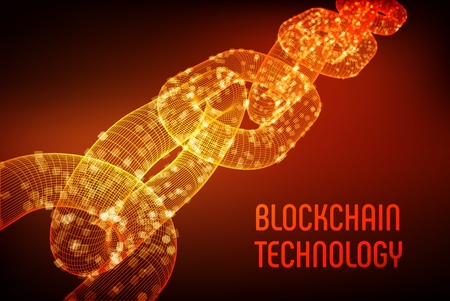 Block chain. Crypto currency. Blockchain concept. 3D wireframe chain with digital blocks. Editable cryptocurrency template. Stock vector illustrationのイラスト素材