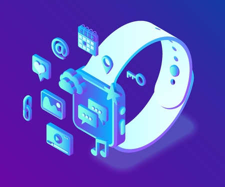 Social media apps on a Smart Watch. Social media 3d isometric icons. Mobile apps. Created For...