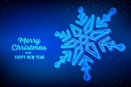 Snowflake. 3d snowflake on blue background. Graphic winter background. Merry Christmas Greetings card. Happy New Year. Winter snowflakes background. Holidays. Vector illustrationのイラスト素材