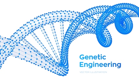 DNA sequence. Wireframe DNA molecules structure mesh. DNA code editable template. Science and Technology concept. Vector illustrationのイラスト素材