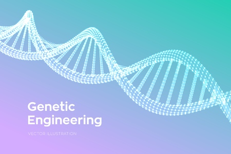 DNA sequence. Wireframe DNA molecules structure mesh. DNA code editable template. Science and Technology concept. Vector illustrationのイラスト素材