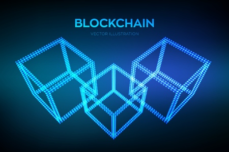 Block chain. Crypto currency. Blockchain concept. 3D isometric digital block. Editable cryptocurrency template. Stock vector illustrationのイラスト素材