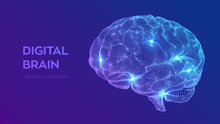Brain. Digital brain. 3D Science and Technology concept. Neural network. IQ testing, artificial intelligence virtual emulation science technology. Brainstorm think idea. Vector illustrationのイラスト素材