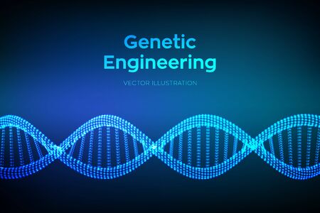 DNA sequence. Wireframe DNA molecules structure mesh. DNA code editable template. Science and Technology concept. Vector illustrationのイラスト素材