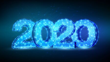 2020 Numbers. Happy New Year 2020 banner design. Geometric low poly 2020 new year greeting card. 3D polygonal vector illustrationのイラスト素材