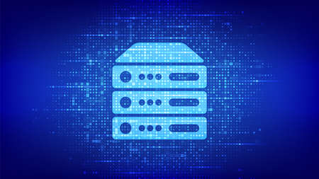 Server and data storage background. Computer server icon made with binary code. Server hosting. Digital binary data and streaming digital code. Matrix background with digits 1.0. Vector Illustrationのイラスト素材