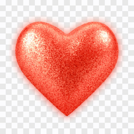 Abstract 3D realistic red balloon heart with glitter texture isolated on transparent background. Valentines day luxury decoration. Vector illustrationのイラスト素材