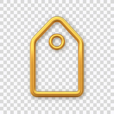 Price tag. Golden shining blank tag. Discount label isolated on transparent background. Tag label icon for websites and apps. Realistic 3D vector illustrationのイラスト素材