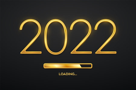 Happy New 2022 Year. Golden metallic luxury numbers 2022 with golden loading bar. Party countdown....