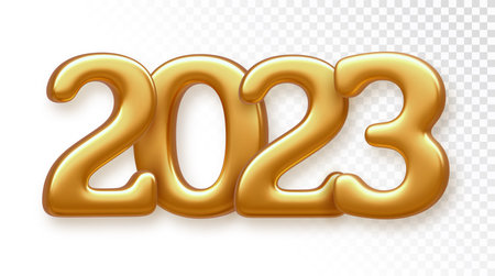 Happy New 2023 Year. Golden metallic luxury numbers 2023. Realistic 3d render sign for greeting card. Festive poster or holiday banner design. Vector illustrationのイラスト素材