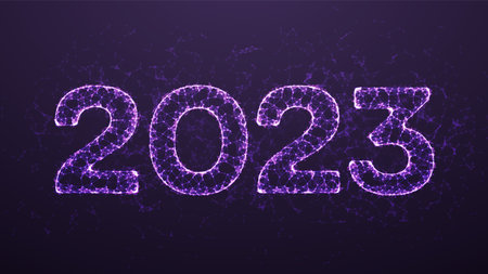 Happy New Year 2023. 3D Geometric low polygonal 2023 numbers. New year banner, poster, greeting card. Modern abstract wireframe design. vector illustrationのイラスト素材