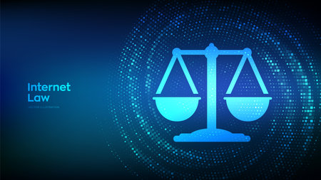 internet law. Cyberlaw as digital legal services or online lawyer advice concept. Labor law, Attorney at law. Binary Code Data Flow. Virtual tunnel warp made with digital code. vector illustrationのイラスト素材