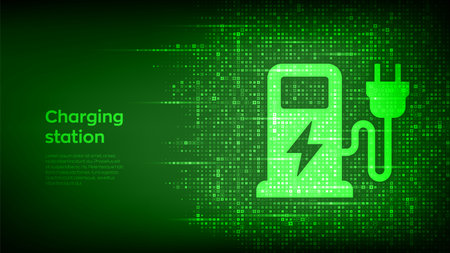 Charging station icon made with electricity signs. Electric vehicles charging point. Electric Supply Station. energy efficiency. alternative fuel. green energy technology. vector illustrationのイラスト素材