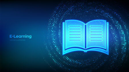 E-learning made with binary code. Innovative online education. Webinar, teaching online training courses. Skill development. Virtual tunnel warp made with digital code. data flow. vector illustrationのイラスト素材