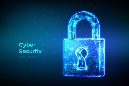 security protection. cybersecurity. Shield With Keyhole icon. Protect and Security of Safe concept. Illustrates cyber data security or information privacy idea. low polygonal vector Illustrationのイラスト素材