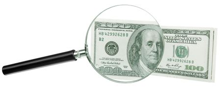 lens (magnifying glass) behind the front  Dollarsの写真素材