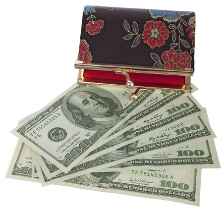 purse on top of a dollars,  top view ,open walletの写真素材
