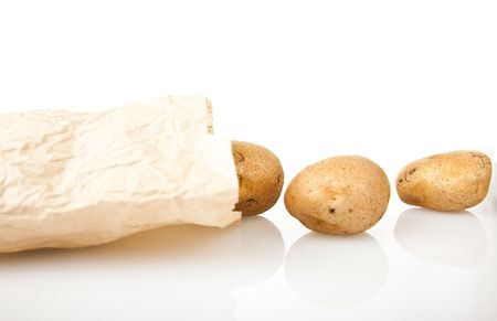 potatoes are a close-up, on a white backgroundの写真素材