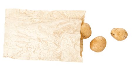 potatoes are a close-up view from above, on a white backgroundの写真素材