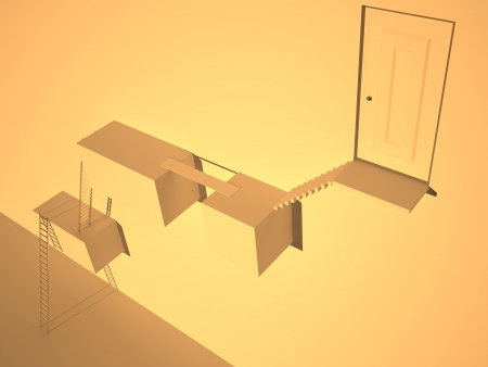 Abstract construction with stairs and door, 3Dの写真素材