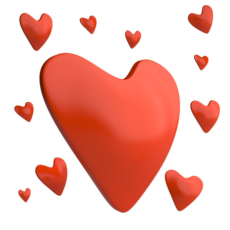 Set of isolated red hearts, 3D illustrationの写真素材