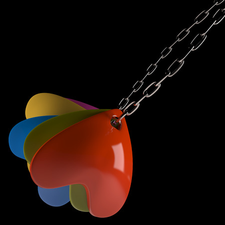 Set of hearts on chain on black background, 3Dの写真素材