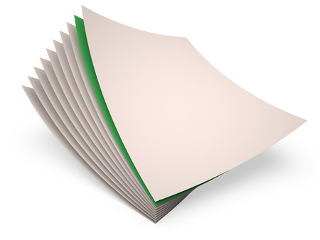 Set of white paper sheets and one green sheet, 3D